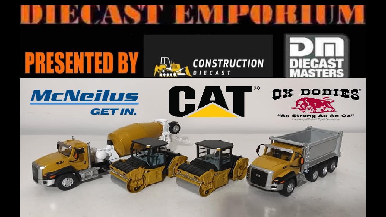Самосвал и бетоновоз Diecast Masters Cat CT660 и двухвальцовые вибрационные катки Cat CB-13