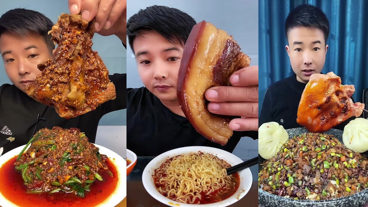 ASMR MUKBANG | SPICY BRAISED PORK BELLY |  EATING SHOW | EATING SHOW | Eat Beef Ribs #food #333