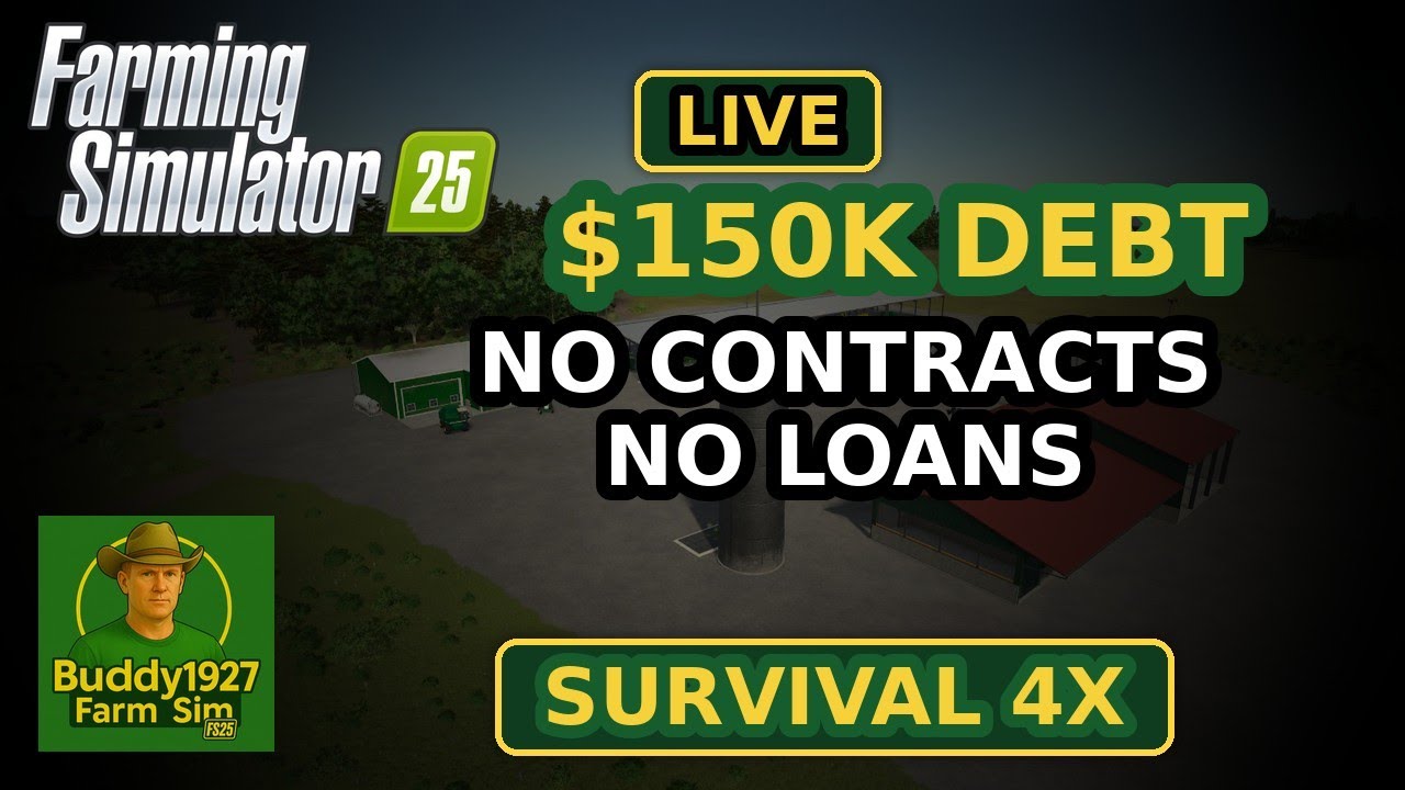LIVE: FS25 Survival 4X — $150K Debt, NO Contracts/Loans (USDA Surplus Start)