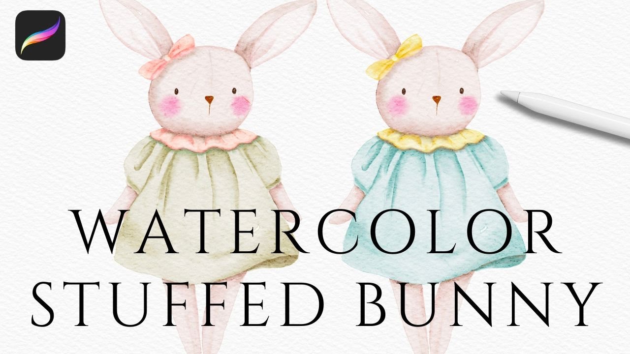 How to Paint a Watercolor Bunny Doll in Procreate | Let's Draw a Cute Rabbit Doll | Clothing Folds