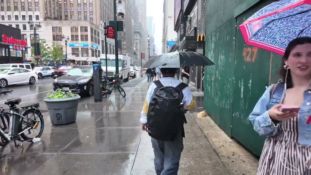Walking NYC in Heavy Rain & Lightning ⛈️ Midtown Manhattan Rain Walk 