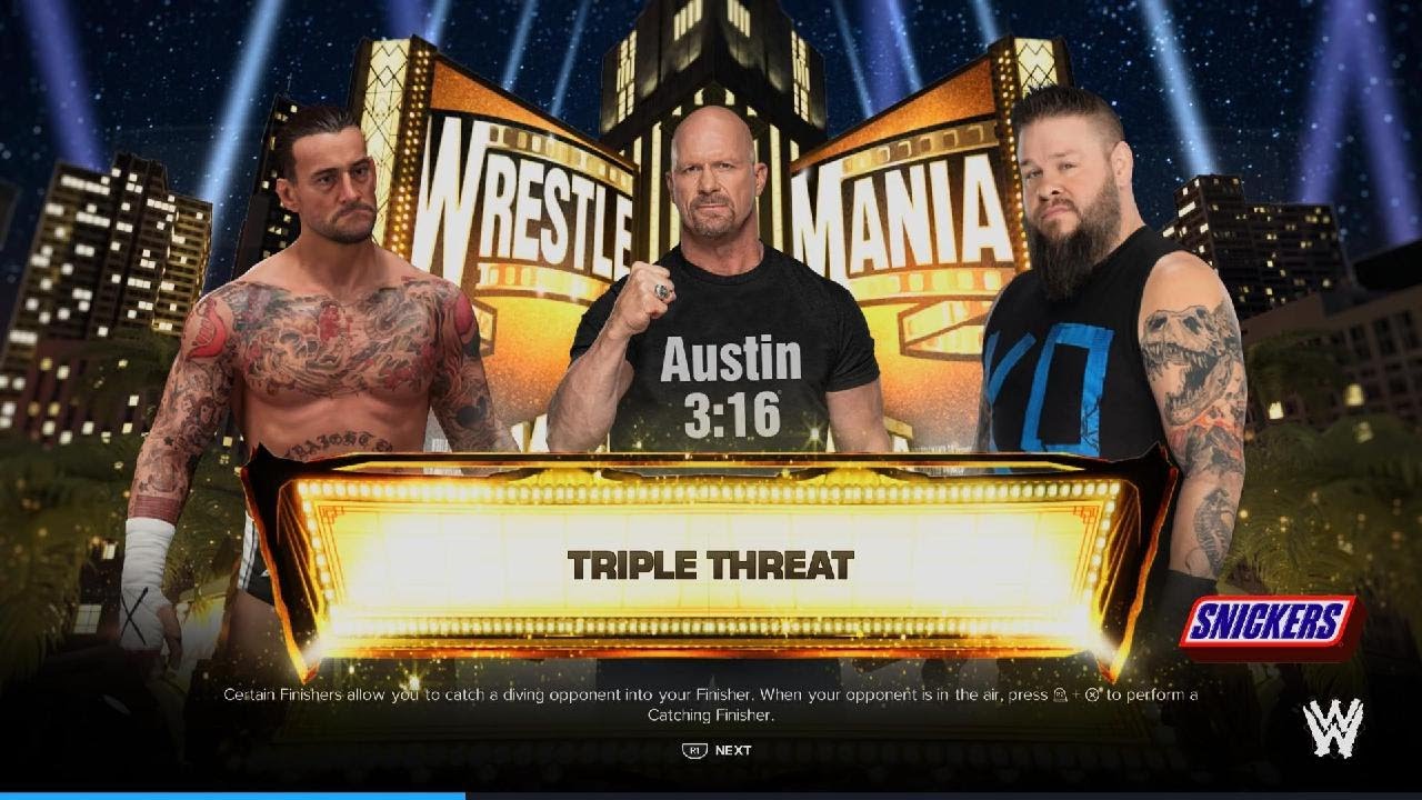 WWE 2K24 CM Punk Vs Stone Cold Steve Austin Vs Kevin Owens - WrestleMania Night 1