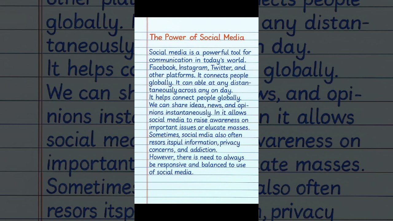 The Power of Social Media Essay | Short Paragraph | Notebook Style Handwriting