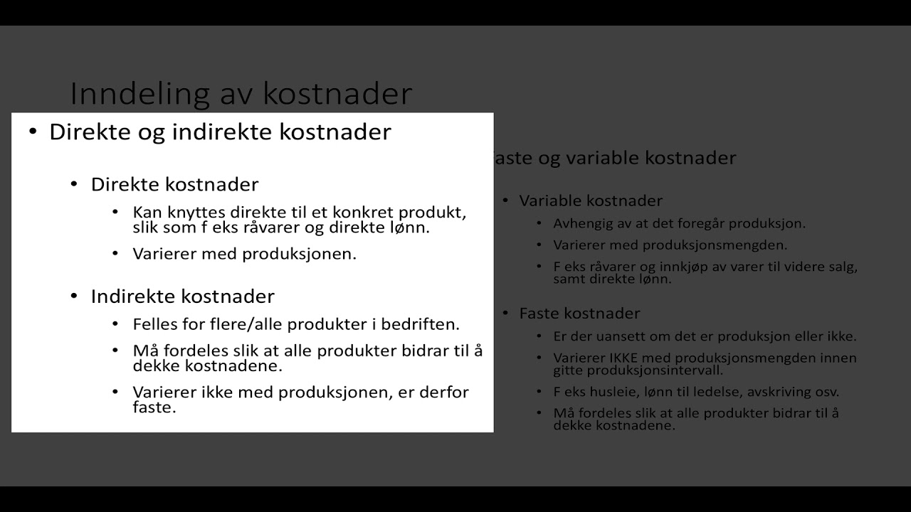 Kostnader 1 - introduksjon og begrepsavklaring