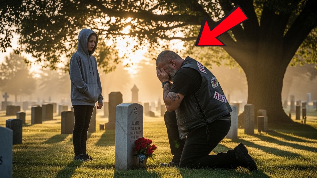 Crying At His Daughter’s Grave, A Hells Angel Whispered Goodbye… Then He Heard A Voice Behind Him
