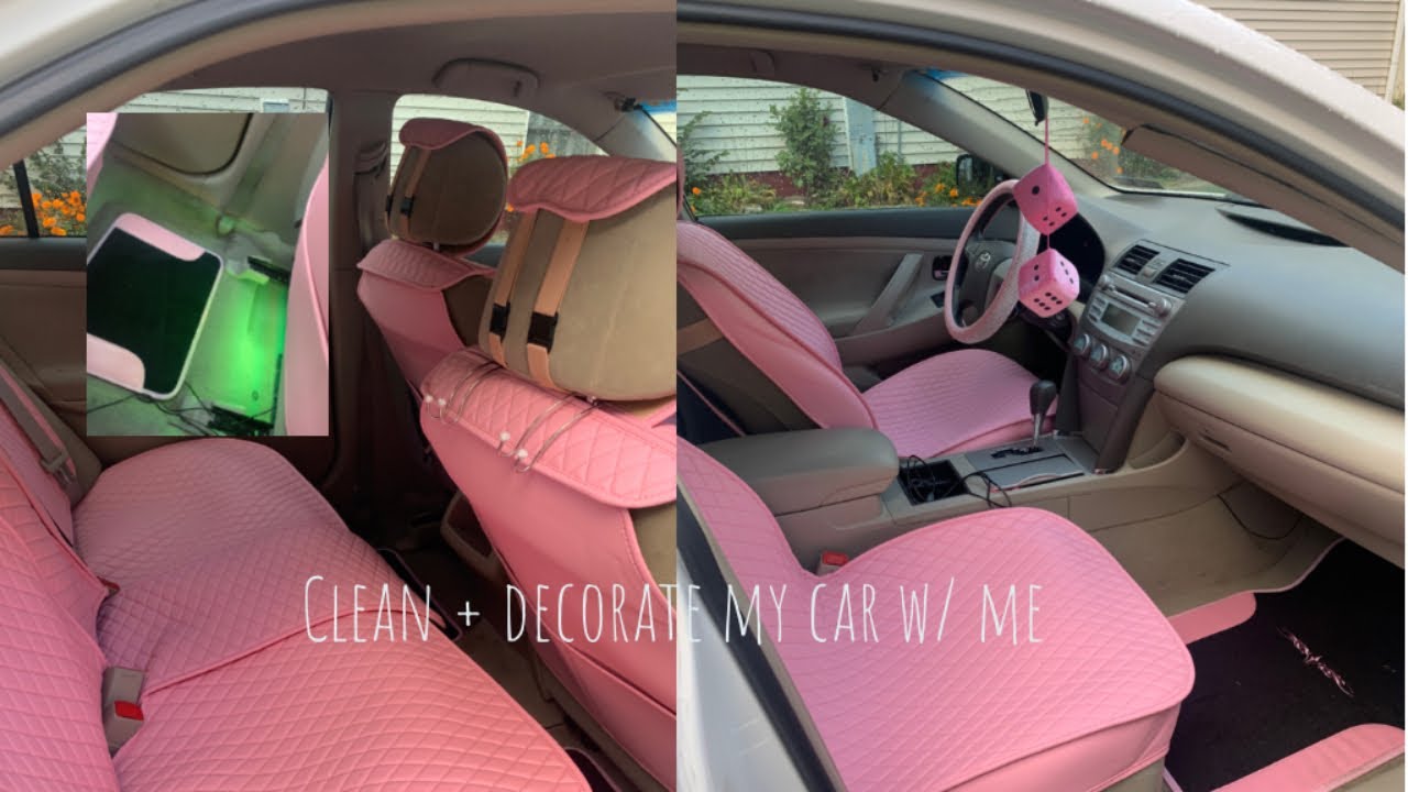 Clean + decorate my car w/ me | ultimate makeover | seat covers, floor mats, LED lights, etc