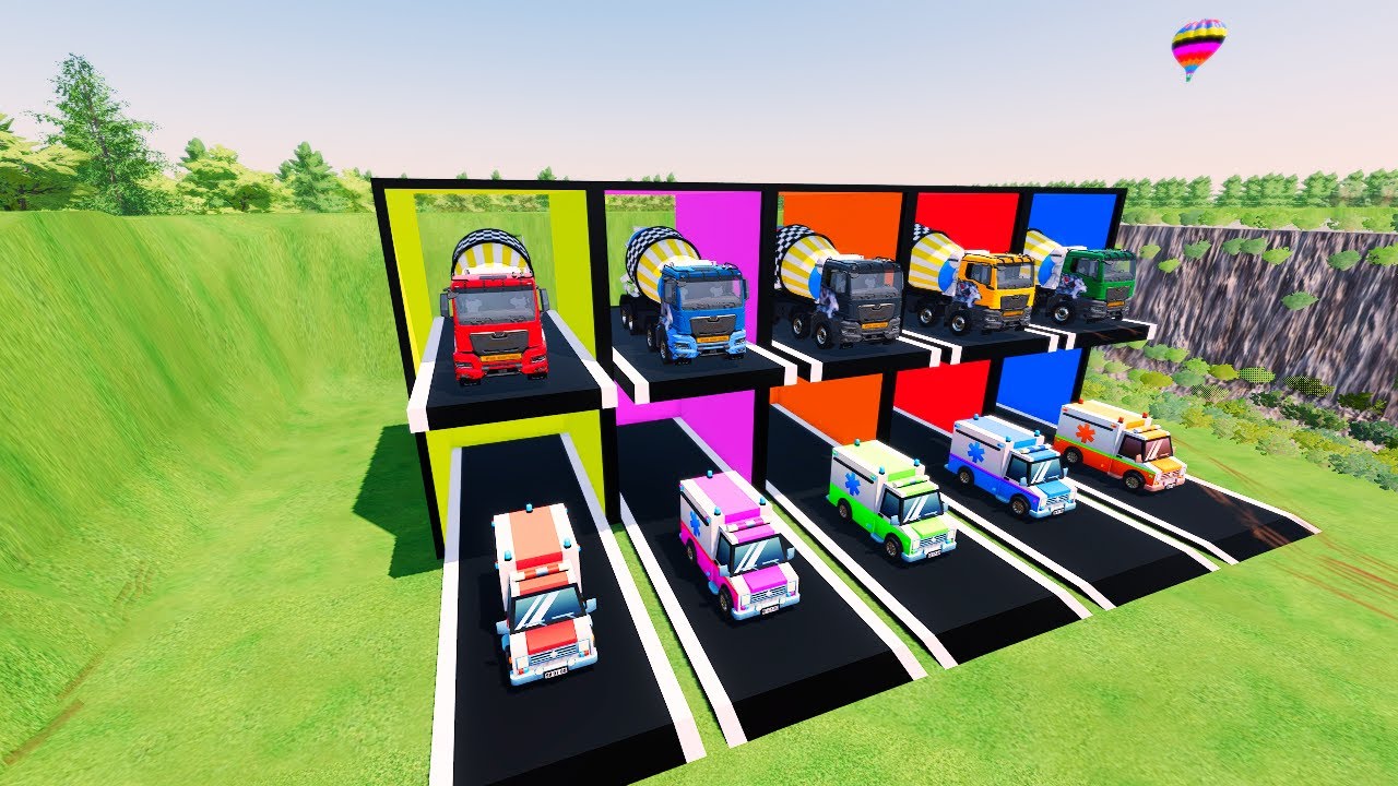 Garage with Colors 🚑 AMBULANCE GARAGE COLLECTION | COLORFUL VEHICLES