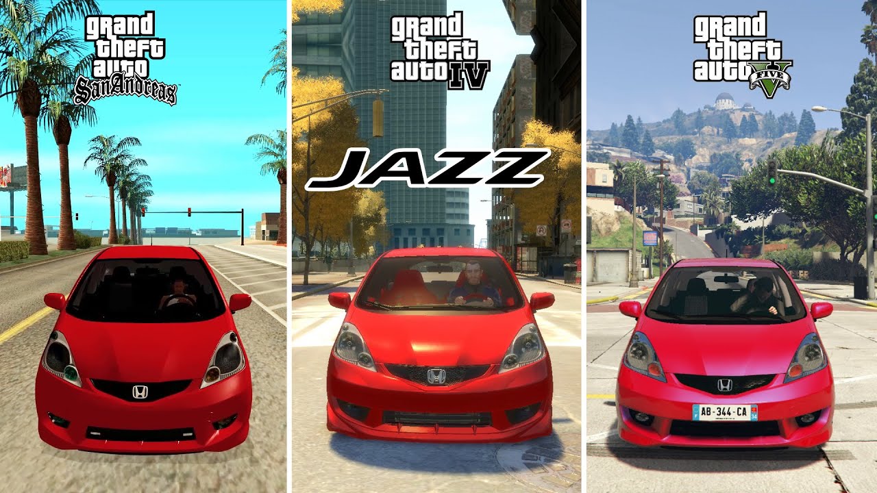 HONDA JAZZ GTA SA против GTA 4 против GTA 5