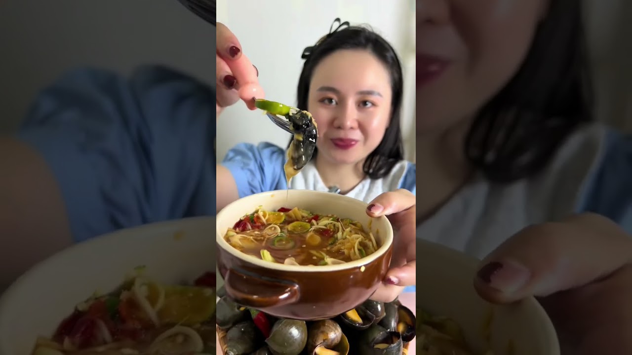 Mời mọi người Mukbang Ốc Bươu Đen Nhồi Thịt, Ốc Bươu Đen Hấp Xả Chấm Muối Tiêu Chanh với em nghen