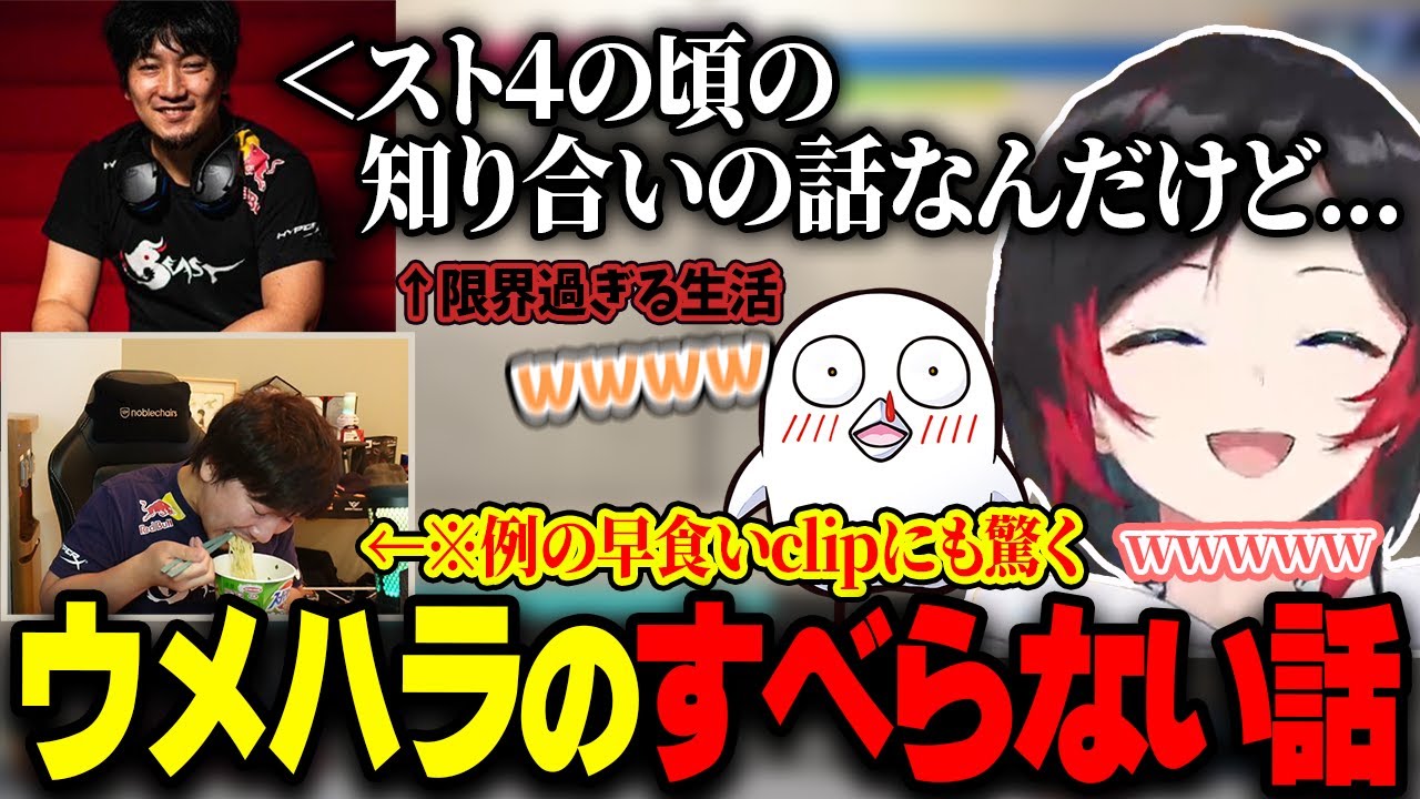 スクリム後の雑談にて止まらないウメハラの爆笑トークを聞くうるか【スト６/おぼ/釈迦/小森めと/梅原大吾/CRカップ】