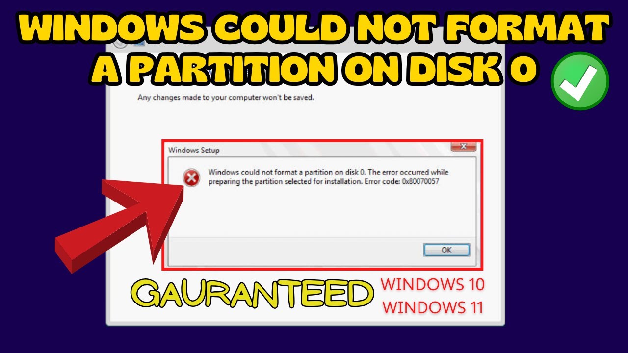 Windows не удалось отформатировать раздел на диске 0. Код ошибки 0x80070057 Исправление