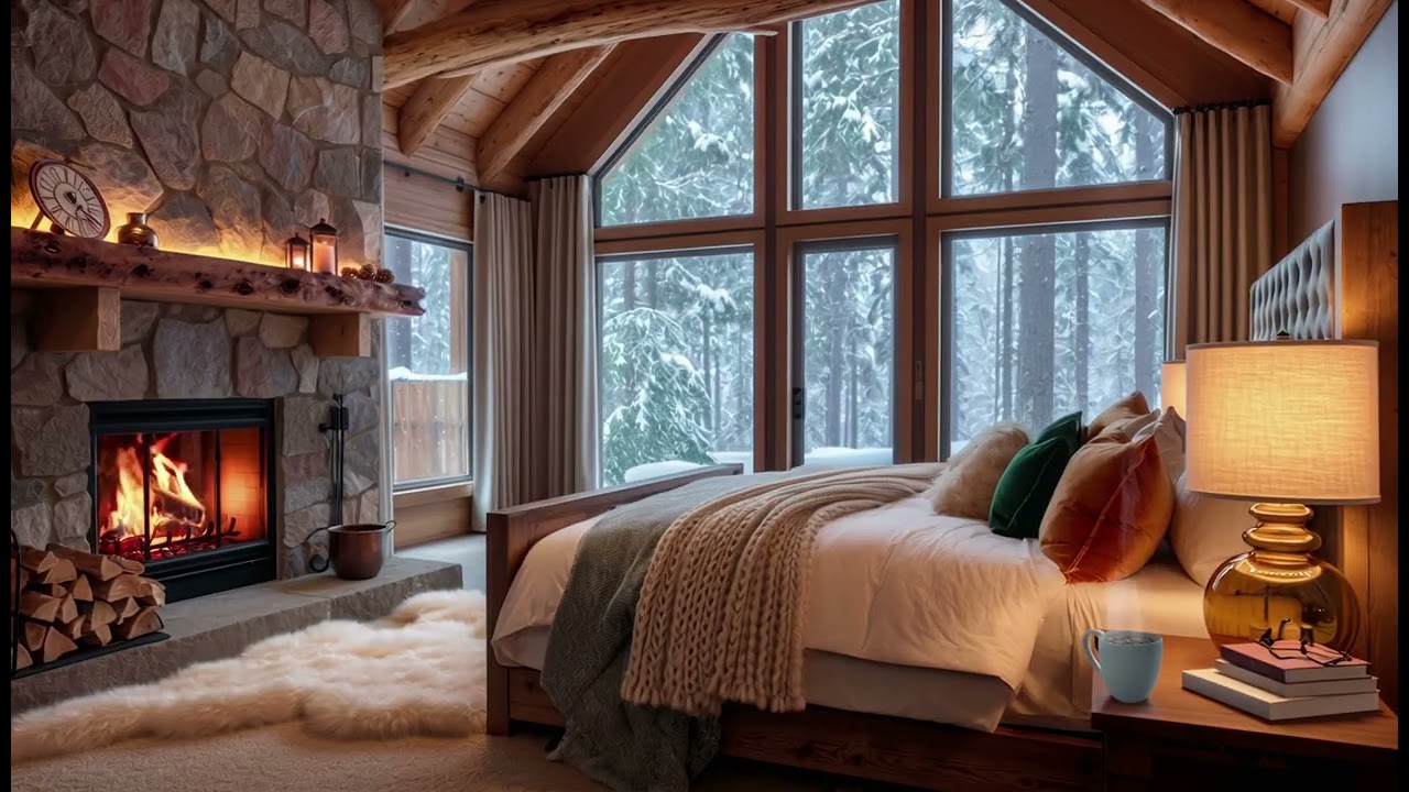 Luxury Snowy Cabin Fireplace ❄️🔥 Cozy Winter Ambience for Sleep, Relaxation & Deep Focus (4K)