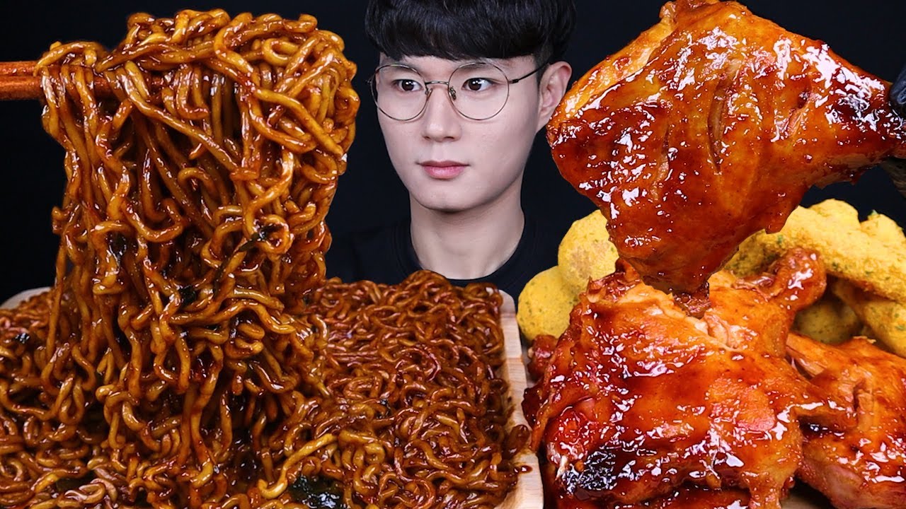 짜파구리 치즈볼 붐바스틱 치킨 먹방ASMR MUKBANG SPICY BLACK BEAN NOODLES & BBQ CHICKEN チキン チャジャンラーメン eating sounds