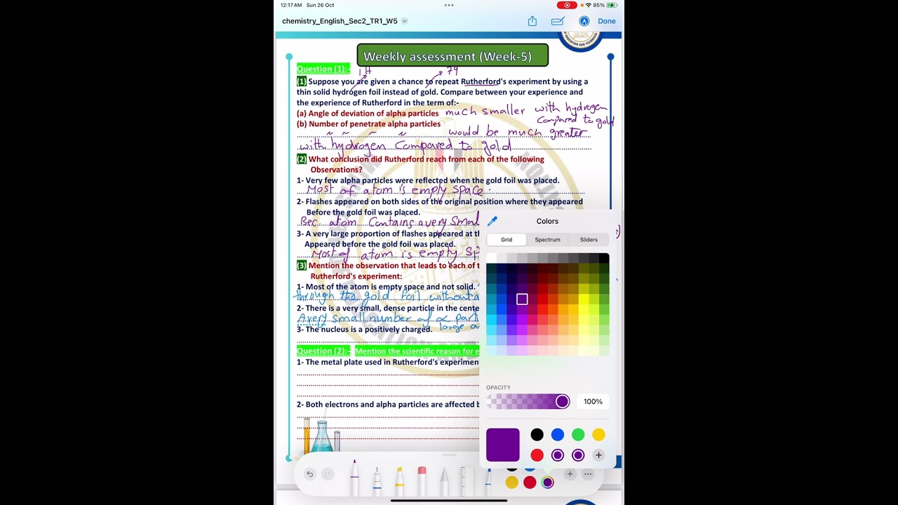 Weekly assessment week 5 chemistry sec2 first term 2026 by Mrs Randa Hagag 