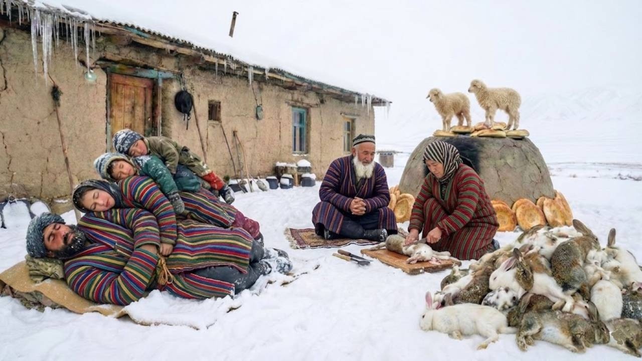 Испытание на выживание в Афганистане ❄️ Охота на 2000 кроликов и выпечка хлеба в снегу