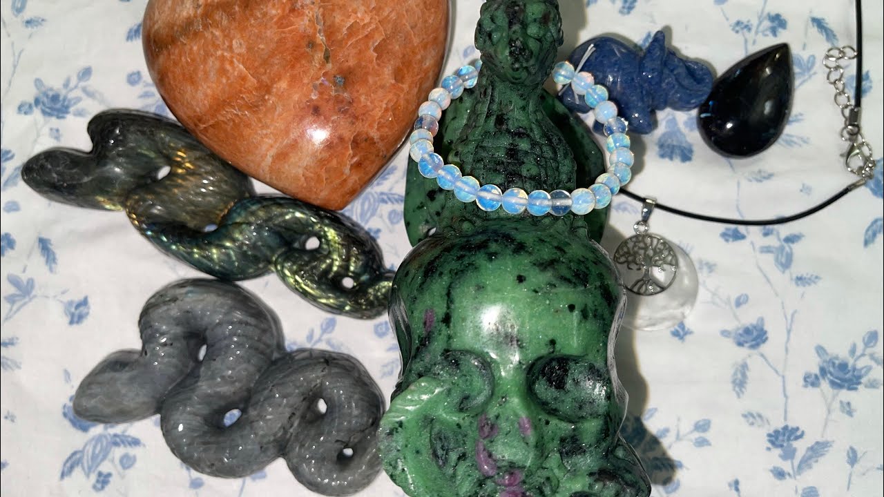 Healing Crystals Rose Quartz Ruby Zoisite Skull