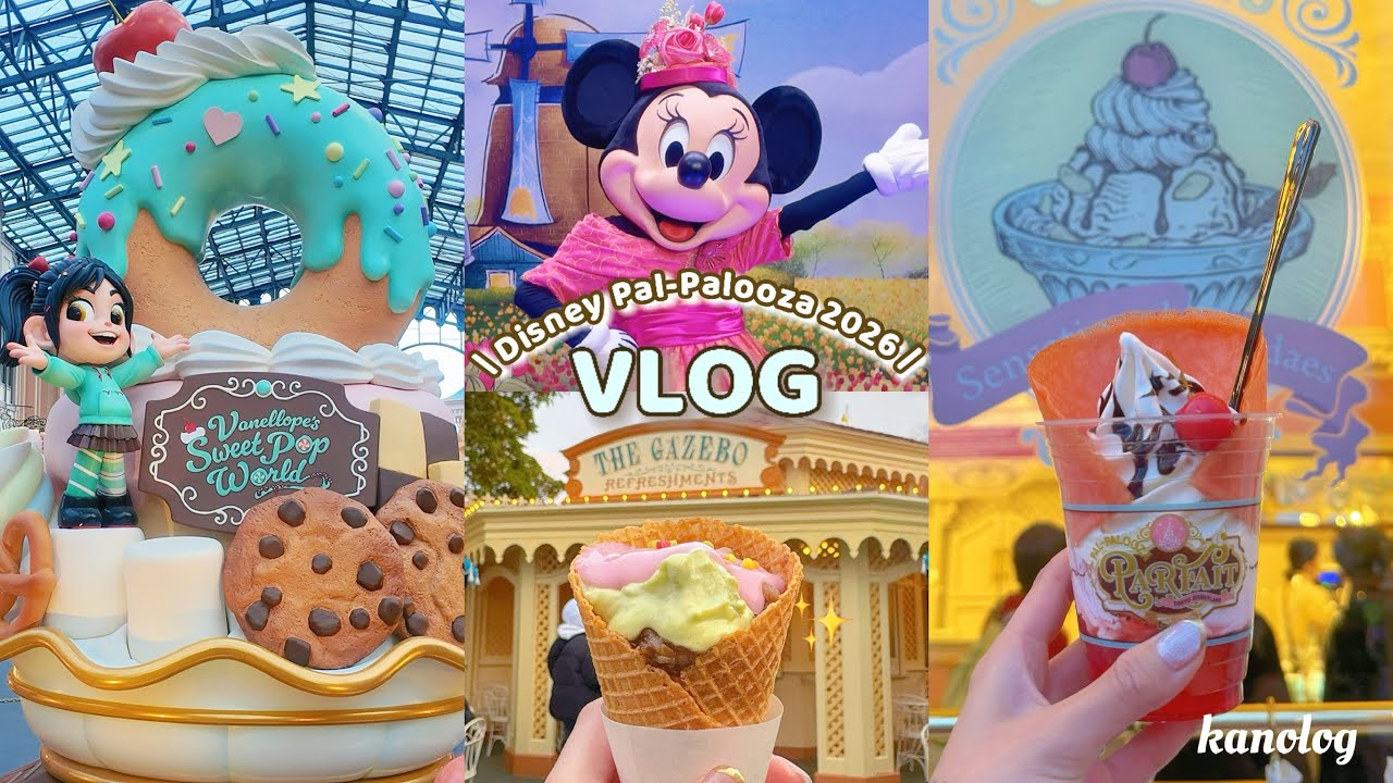 【Vlog🐭】ひとりディズニーで新作ヴァネロペフード爆食🍦⭐︎ お菓子モチーフのグッズ🍪&アイスクリームコーンでパルフェ作り🍨🍓