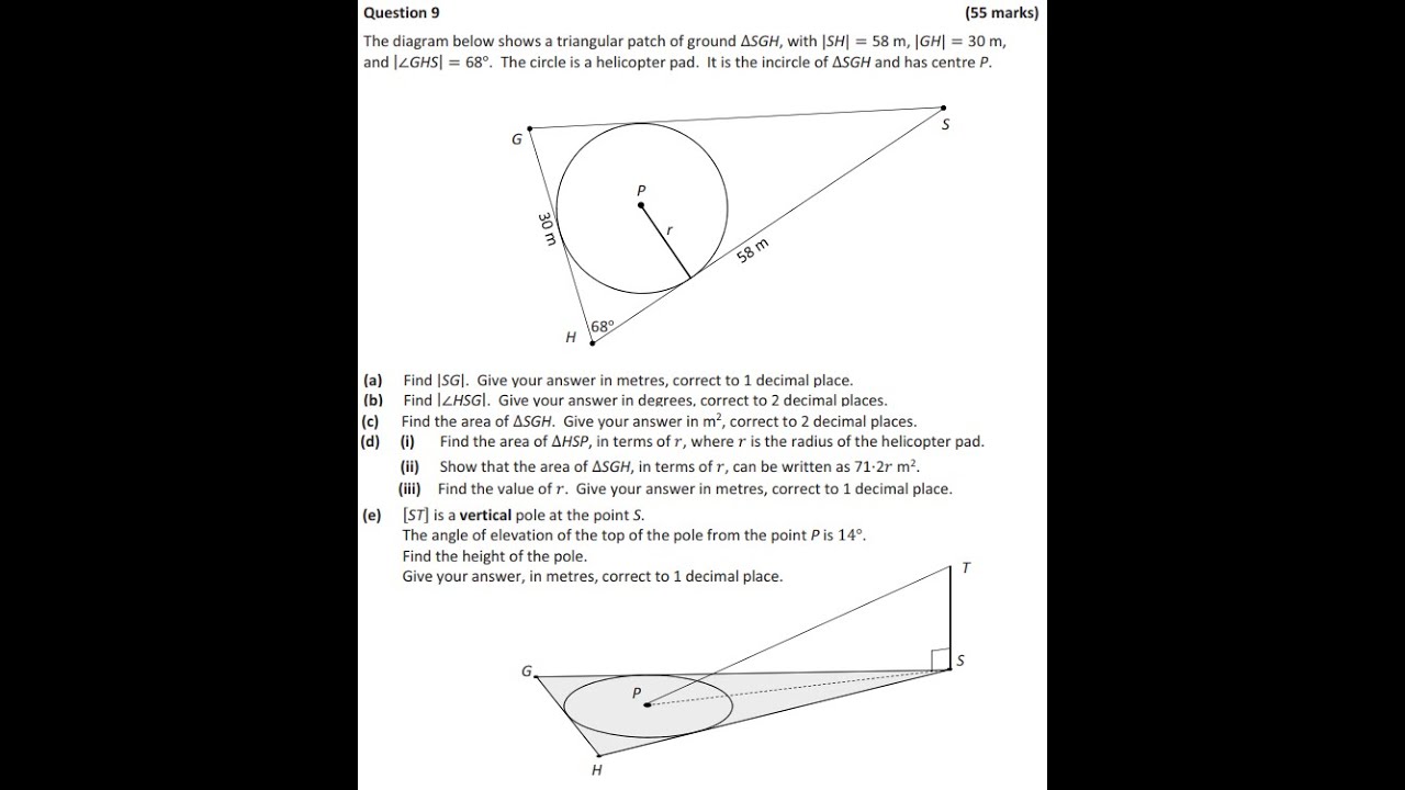 Question 9 solutions for 2019 leaving cert Paper 2 higher level