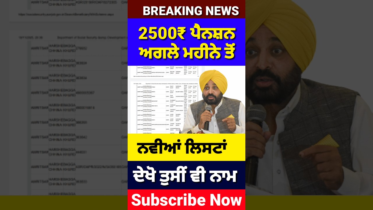 ਬੁਢਾਪਾ ਪੈਨਸ਼ਨ 2500, #2500pension #pensionscheme #pension #shorts #reels