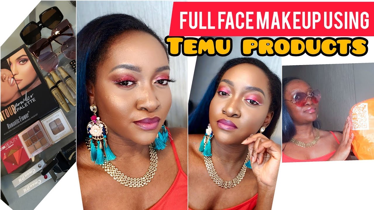Full Face Makeup using TEMU Products on DARK SKIN #temu #barbie #barbiemakeup