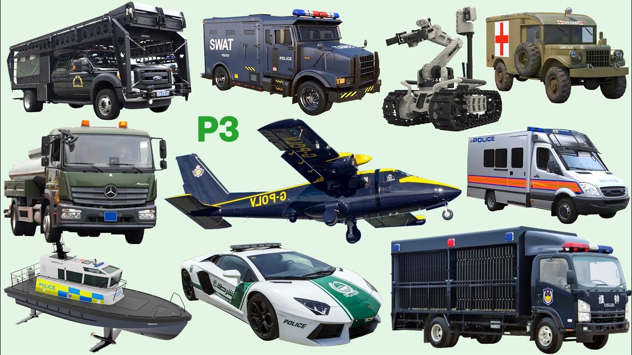 Xe Cảnh Sát 3, Máy Bay Cảnh Sát, Tàu Chiến, Xe Thang, Xe Tải, Xe Gì Đây? Vehicle Police, Plane,Train
