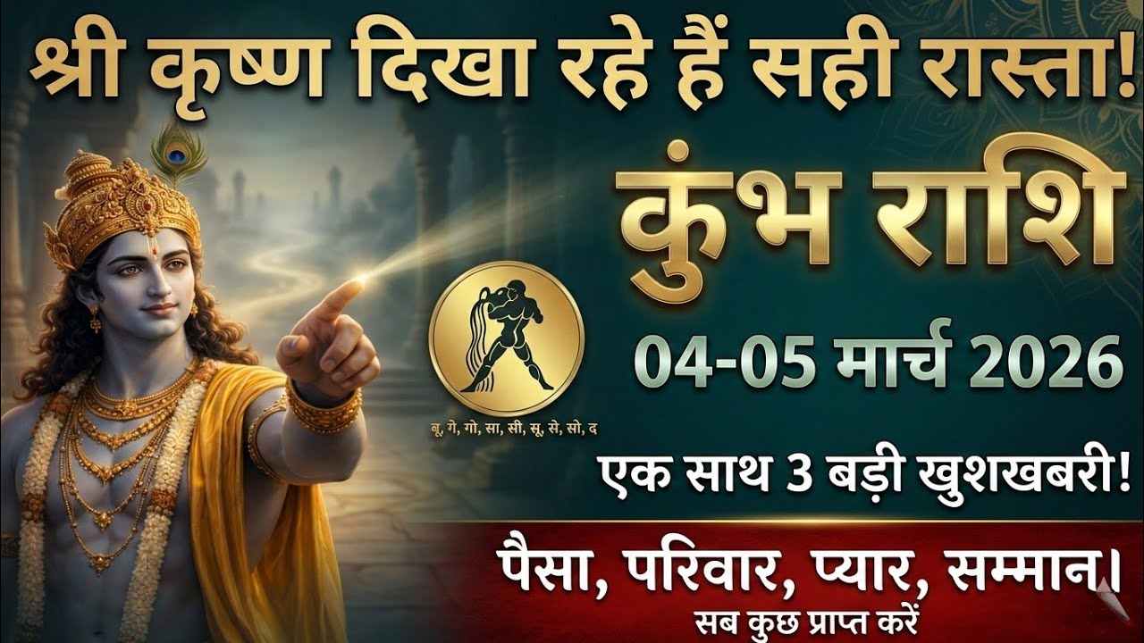 कुंभ राशि,04-05 मार्च 2026 श्री कृष्ण दिखा रहे हैं सही रास्ता एक साथ 3 बड़ी खुशखबरी मिलेगी ।
