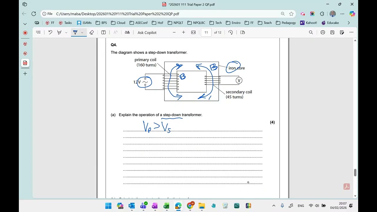 Y11 IGCSE Physics Trial Exam, Paper 2, Q4