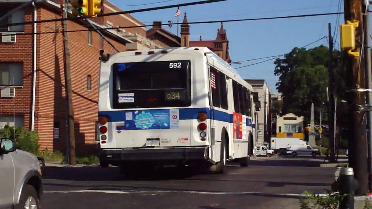 MTA Bus Company Exclusive! : 1995 Orion V CNG 592 On The Q34 @ Linden Place