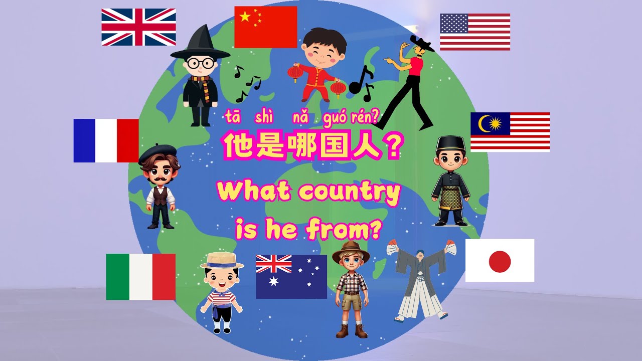 What Country is He From? | 他是哪国人? | Easy Chinese Song for Kids - Learn Countries in Mandarin!