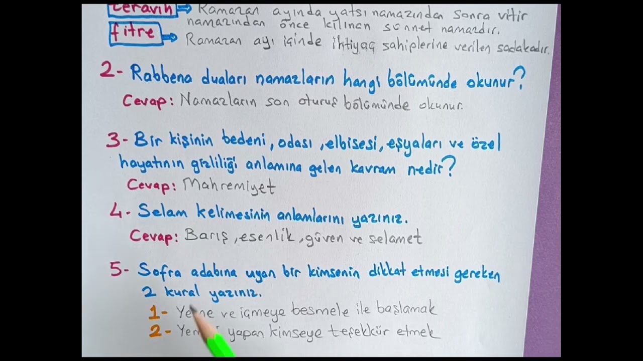 5 SINIF DİN KÜLTÜRÜ VE AHLAK BİLGİSİ DERSİ 2  DÖNEM 1 SINAV