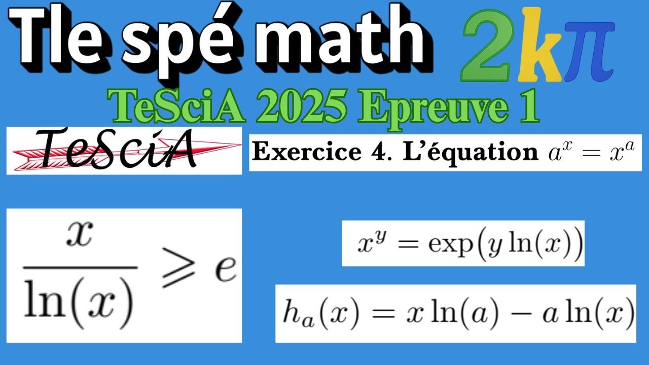 TeSciA 2025 – Exercice 4 Epreuve 1 : Résoudre a^x = x^a