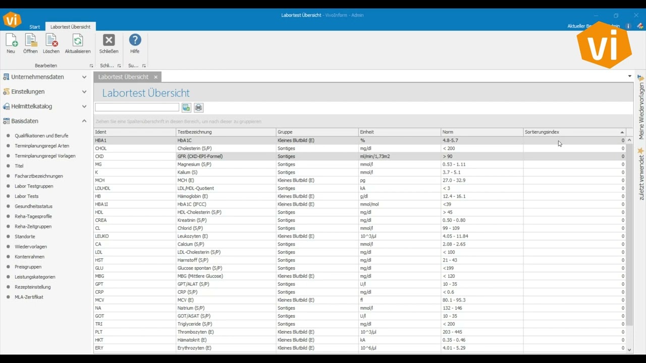 VivoInform - Labortest &Uuml;bersicht