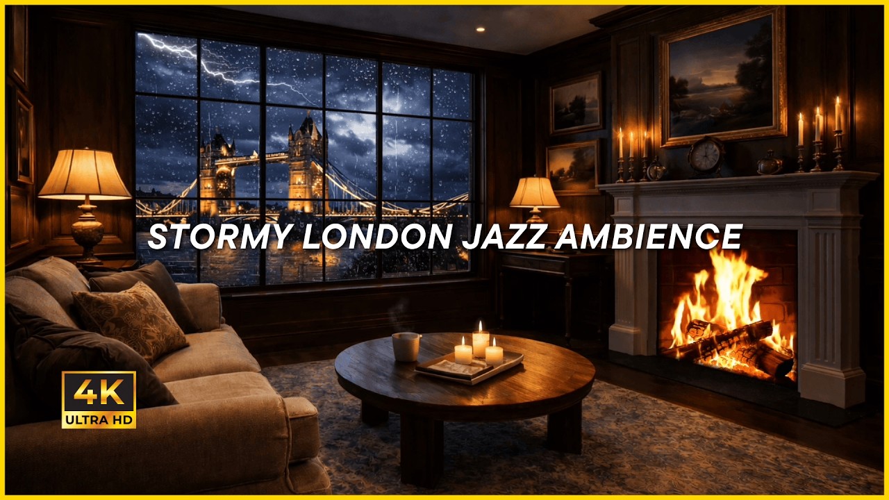 STORMY LONDON JAZZ AMBIENCE (4K) – 1 Hour Cozy Night Jazz for Relax, Focus & Sleep
