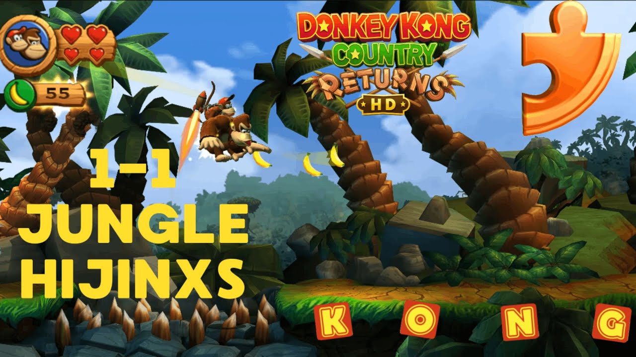 [Donkey Kong Country Returns HD] 1-1 Jungle Hijinxs All Collectables 100%