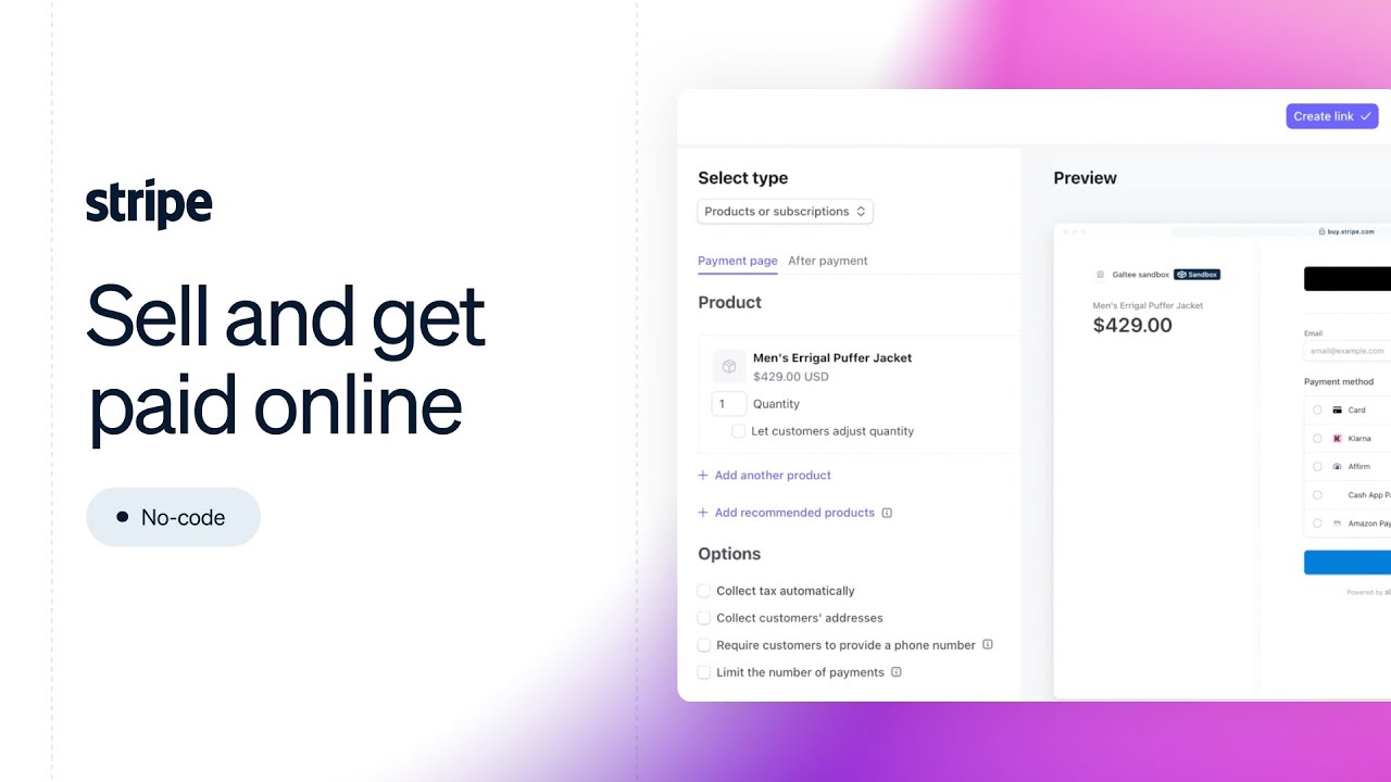 No-code: Sell and get paid online without a website