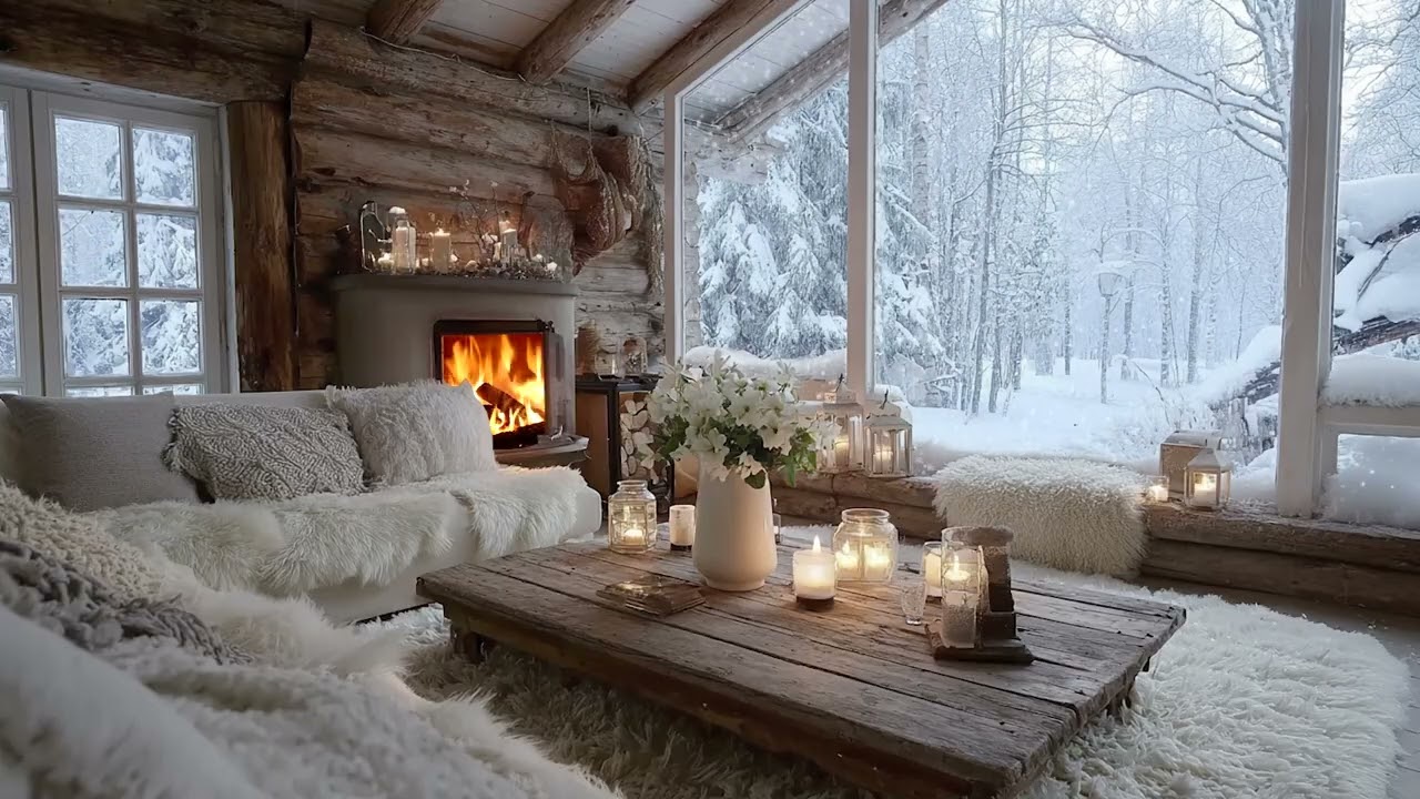 Snowy Night Piano by the Fireplace ❄️🔥 | Deep Sleep Cozy Cabin Ambience 😴🎹
