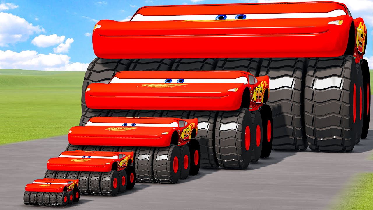 Big & Small Wide Lightning Mcqueen Monster Truck vs Trains Thomas | BeamNG.Drive