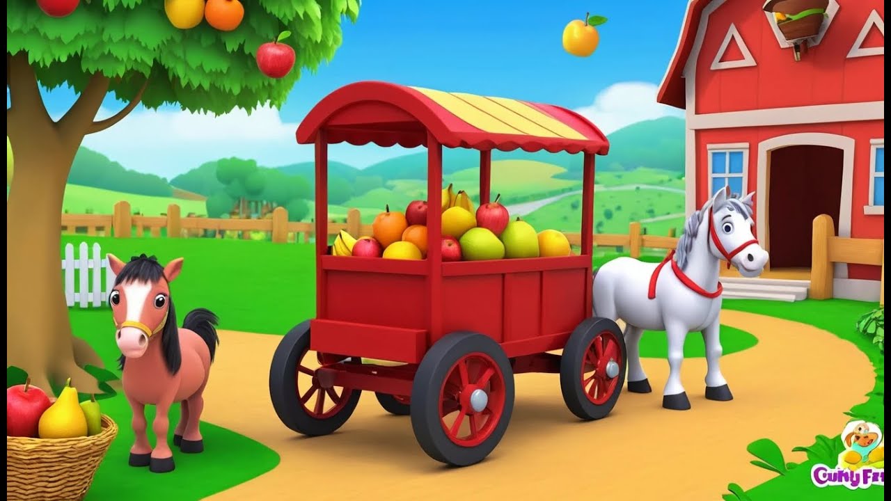 Little Horse Delivers Fruits on Cart | Cute Farm Animal Kids Nursery Rhyme Animation