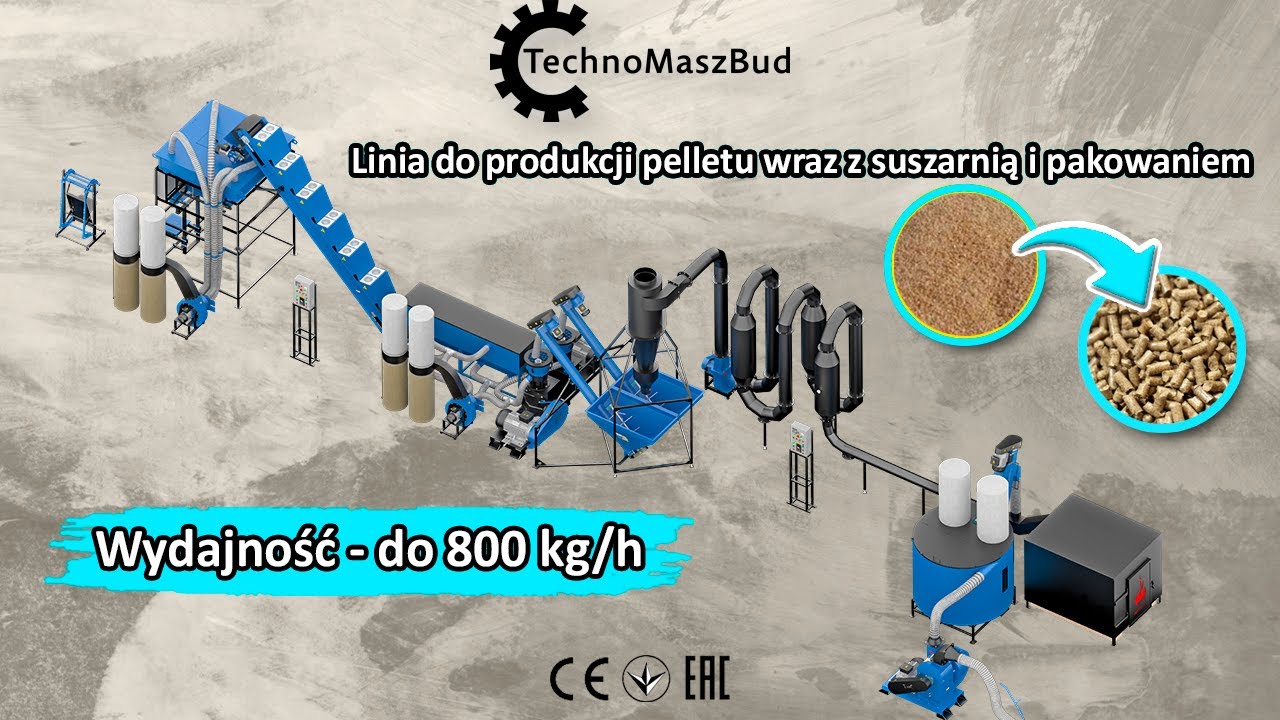 Kompletna linia do pelletu o wydajności do 800 kg/h | Produkcja z trocin sosnowych