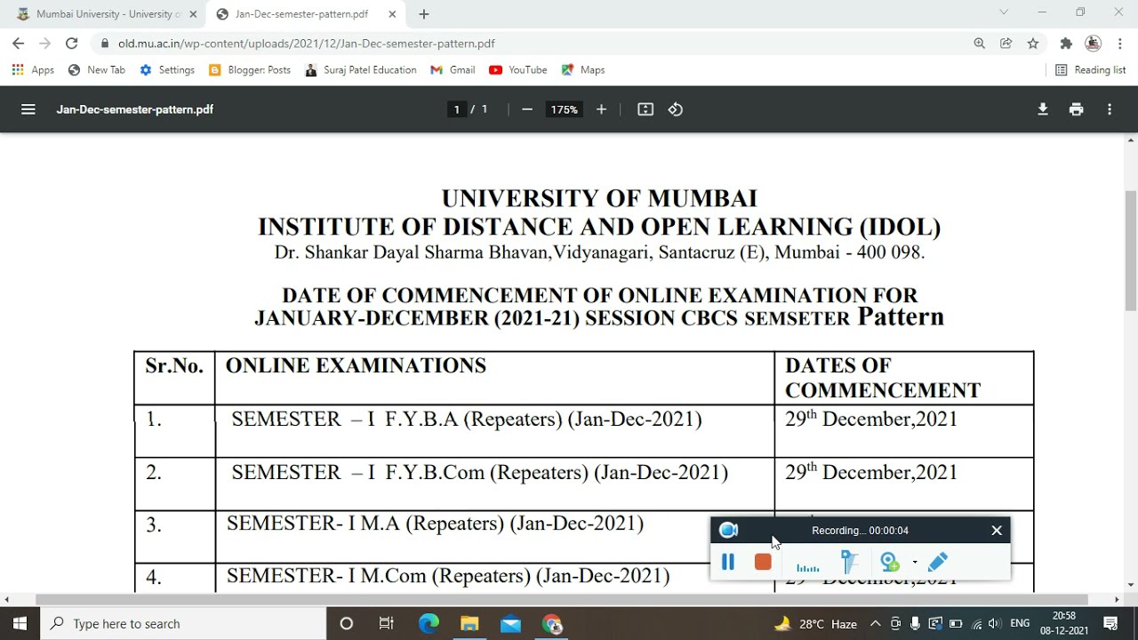 Mumbai Univbersity IDOL Exam Date | IDOL ONLINE EXAMINATION FOR Repeaters & Fresher Students
