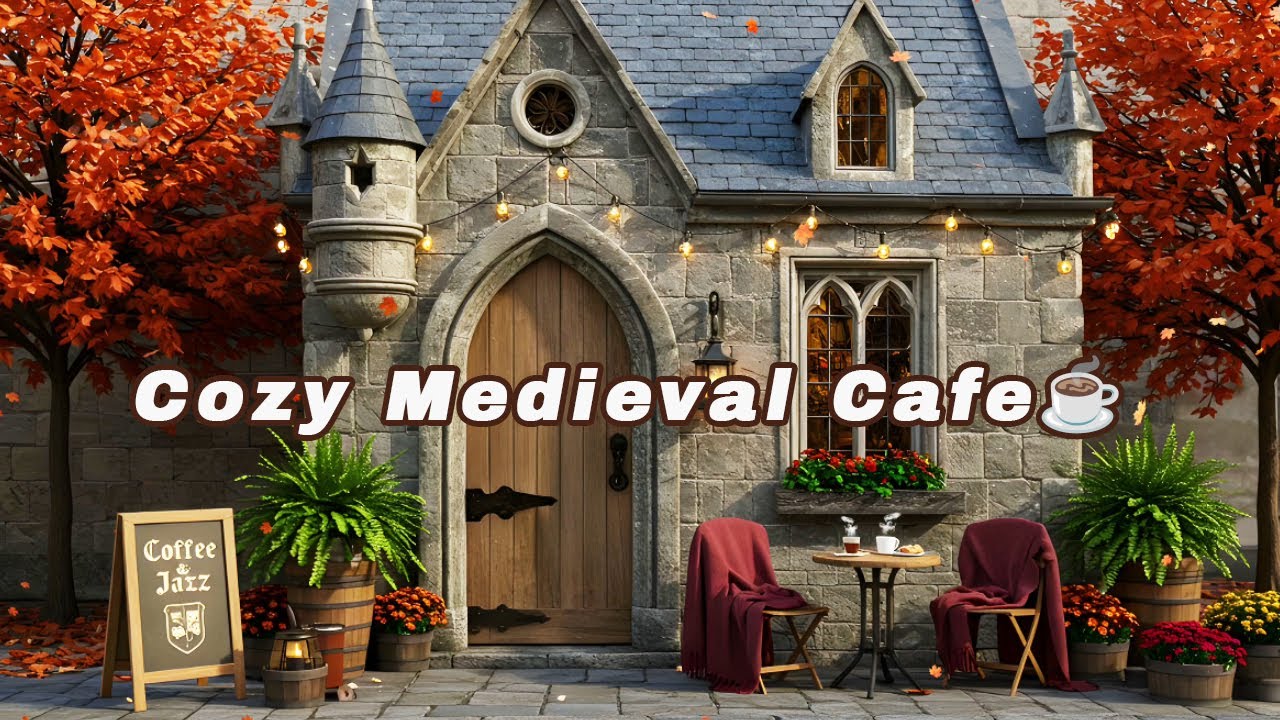 Cozy Medieval Cafe Ambience with Bossa Nova Jazz & Rain Sounds for Study, Relax, Work