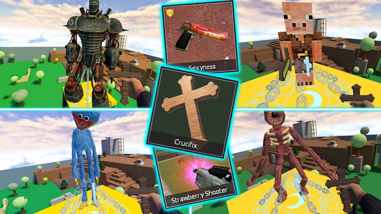GMOD: THE CRUCIFIX AND STRAWBERRY SHOOTER AND ULTIMATE ADMIN GUN VS NEXTBOTS AND DOORS NPC (Roblox)