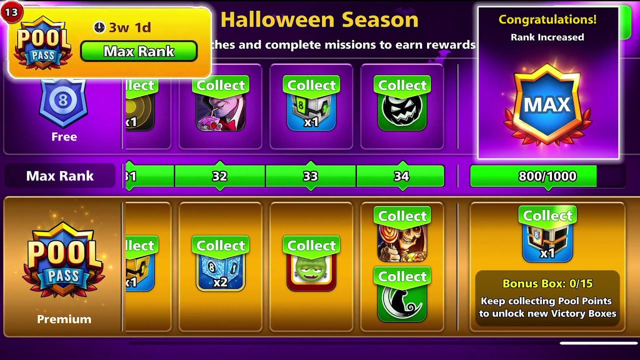 *NEW* Halloween Season in 8 Ball Pool - MAX RANK 34 - Unlocking All Rewards (Part2) Manchester Quays