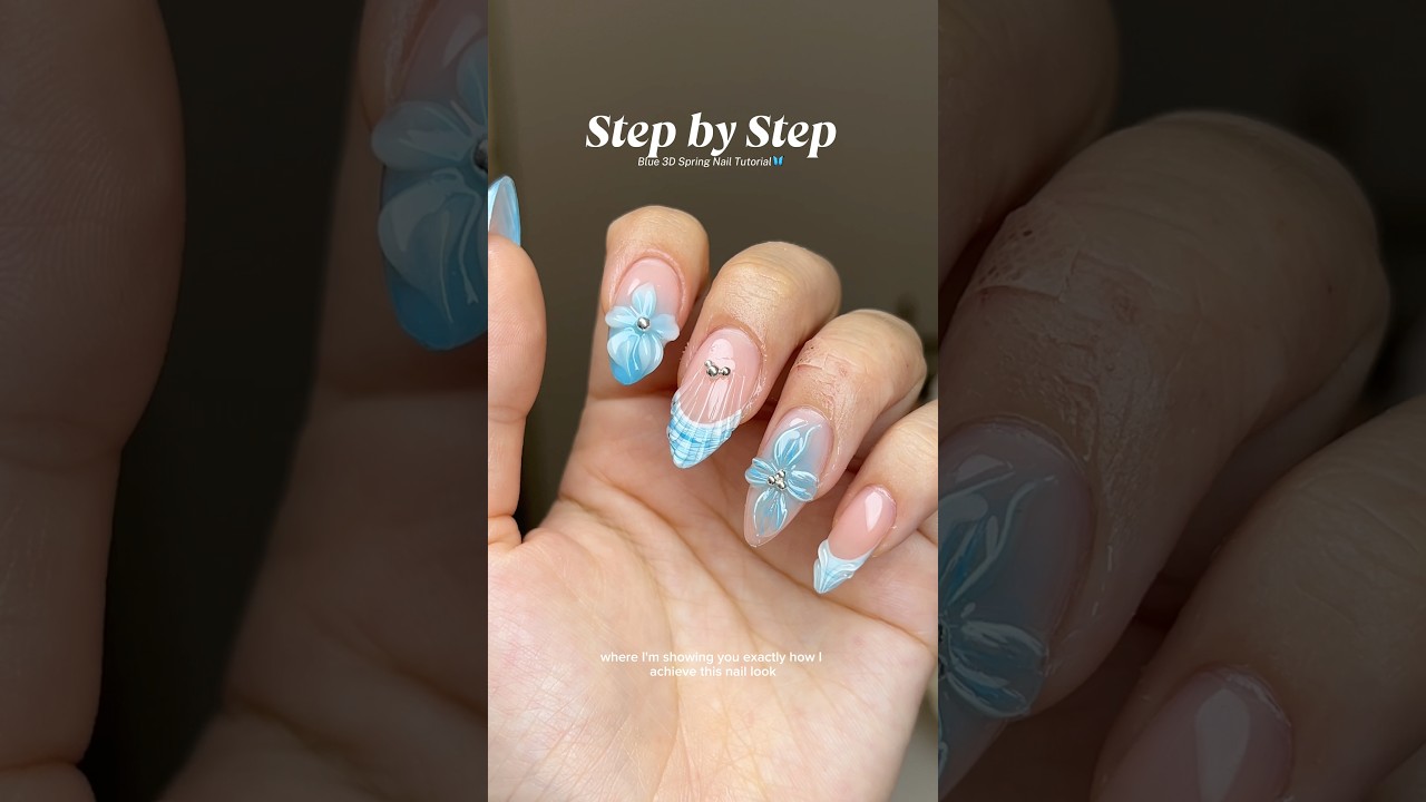 Пошаговый урок по созданию этих весенних голубых ногтей 💙🦋 #ногти #нейл-арт #дизайнногтей
