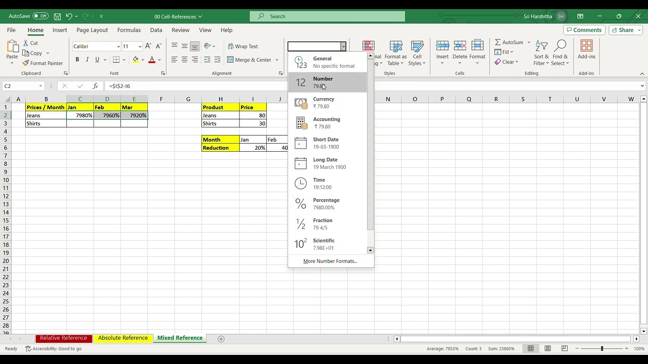Excel Tutorial Day 1 - Relative Reference,  Absolute Reference, and Mixed Reference