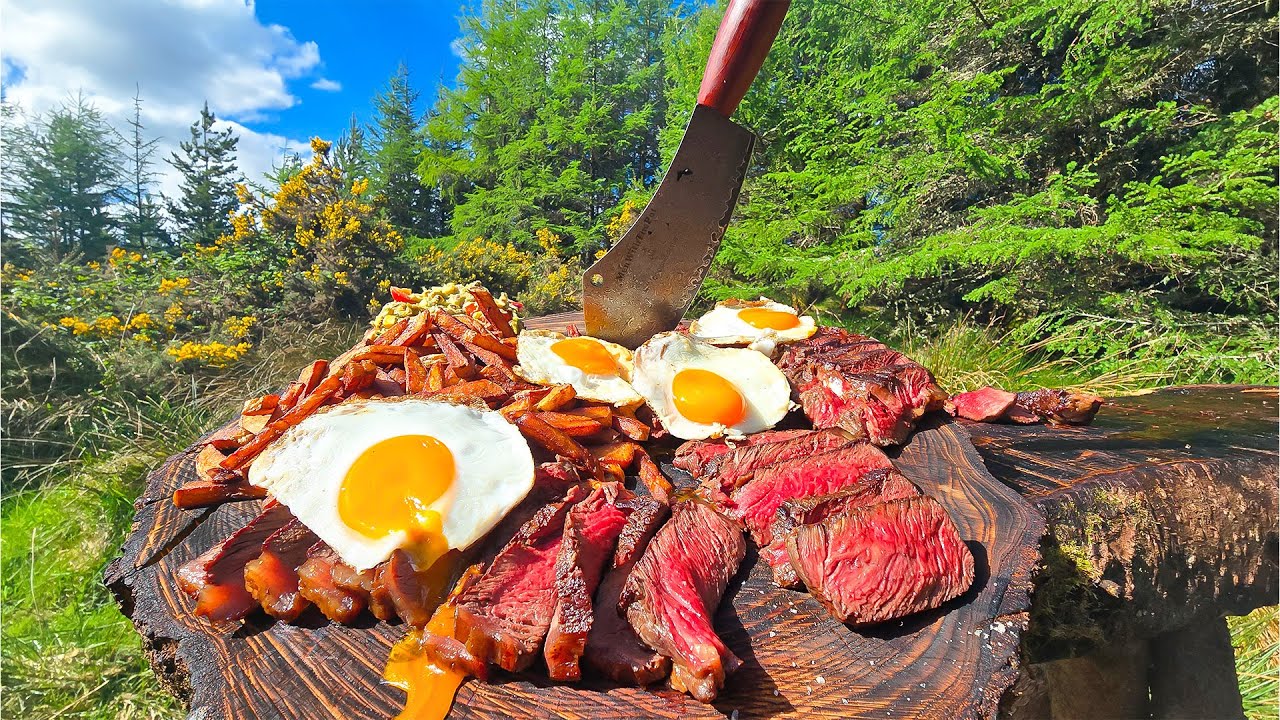 JUICY Steak with CRISPY Fries Cooked in Nature 🔥