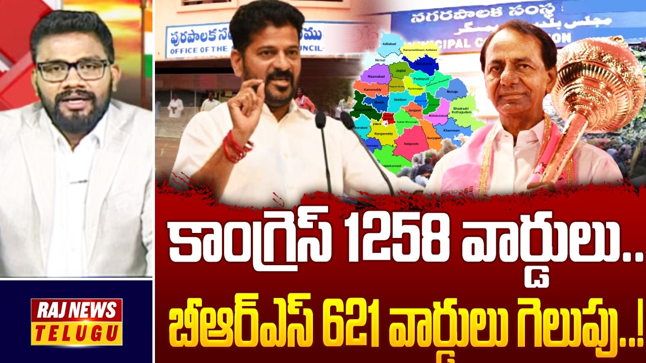 కాంగ్రెస్ 1258 వార్డులు.. బీఆర్ఎస్ 621 వార్డులు గెలుపు..! | Municipal ELection Result Update | Raj