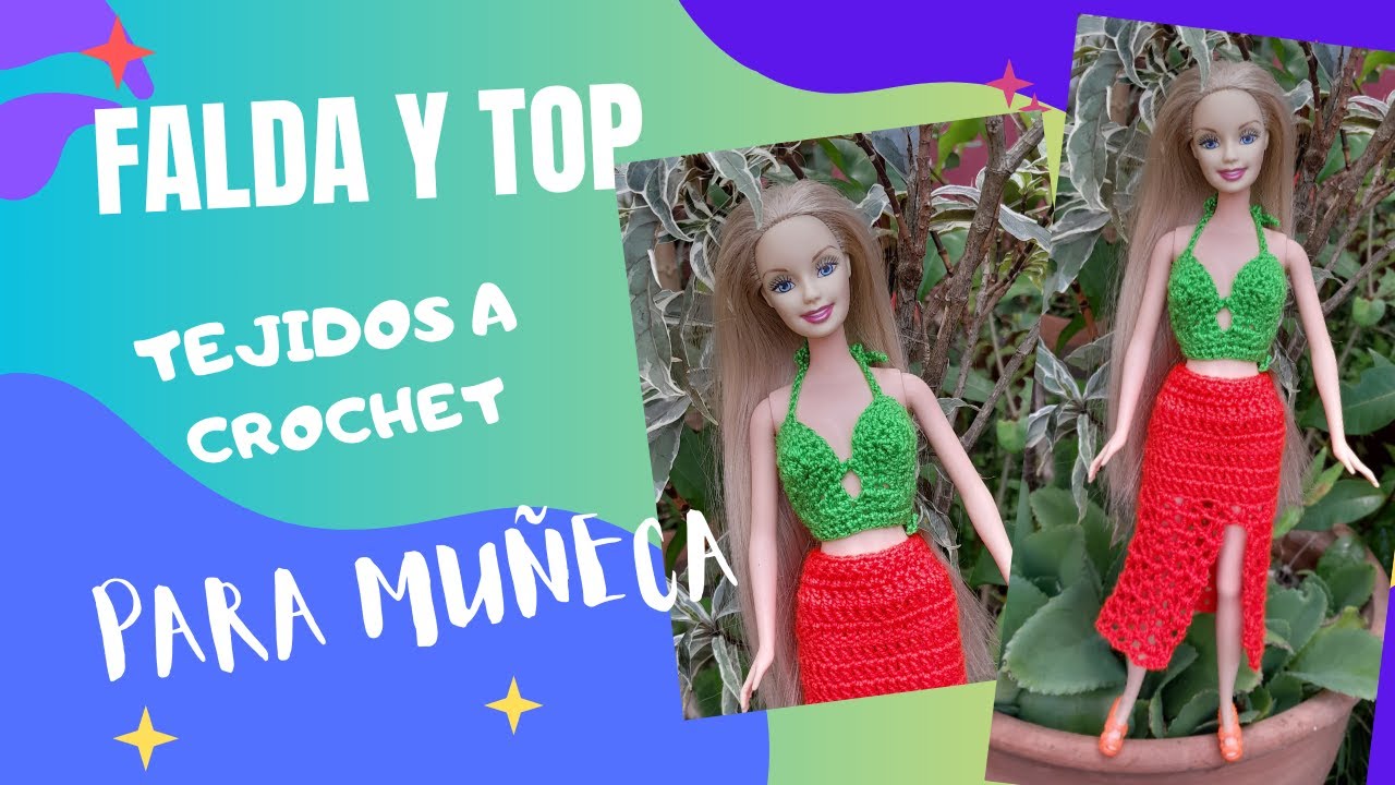 Muy lindo, se teje en pocos minutos! Hermoso Top y Falda Tejidos a Crochet para Muñeca paso a paso.