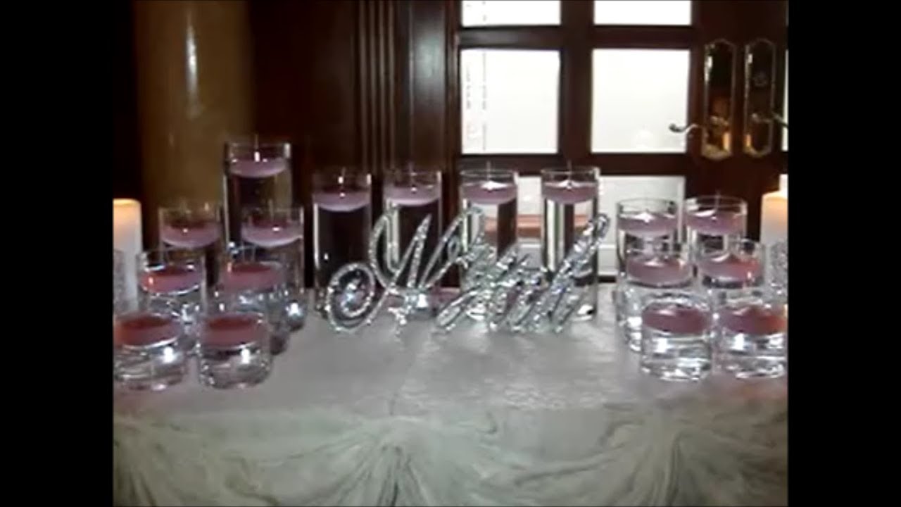 Crystal Rhinestone Script Sweet 16 Candelabras® with Floating Candles at Westbury Manor, NY