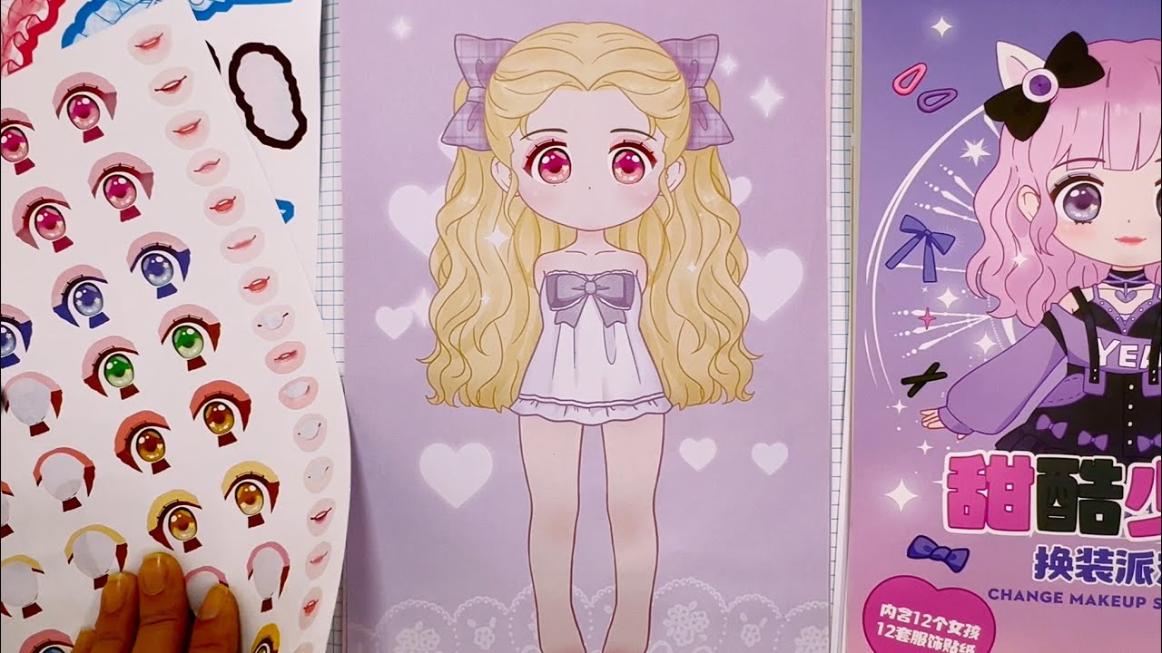 (ASMR) KAWAII  STICKER 👧 GIRLS DRESS 👗 UP WITH HER #sticker #paper #kawaii 